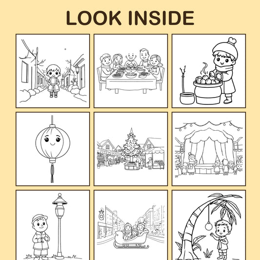 Look inside Christmas Around the World: a sample coloring page with thick, bold outlines