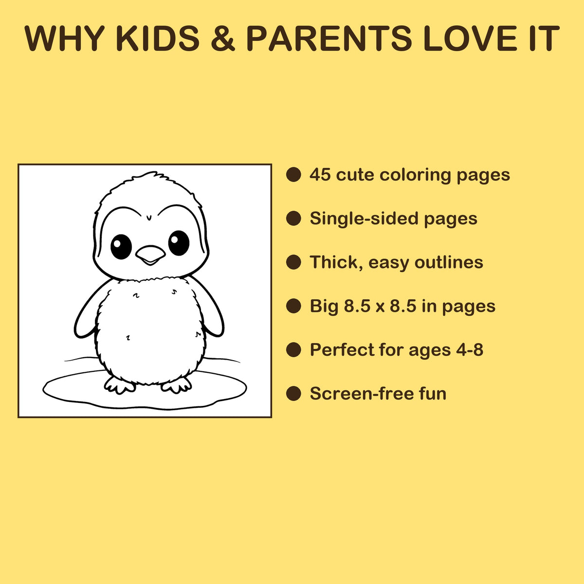 Snowy Friends features: 45 single-sided pages, 8.5 x 8.5 inches, ages 4-8