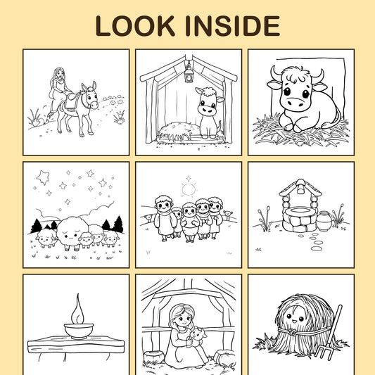Look inside The Nativity: a sample coloring page with thick, bold outlines