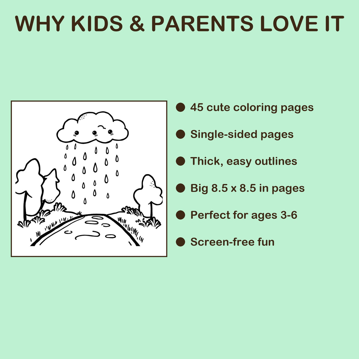 Weather & Seasons features: 45 single-sided pages, 8.5 x 8.5 inches, ages 3-6