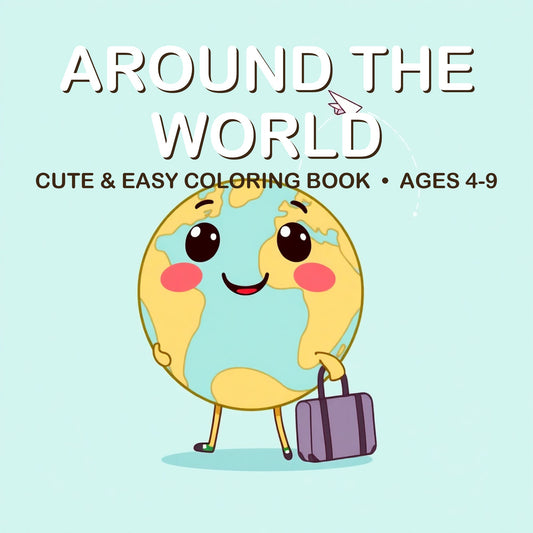 Cover of the Around the World coloring book for kids ages 4-9