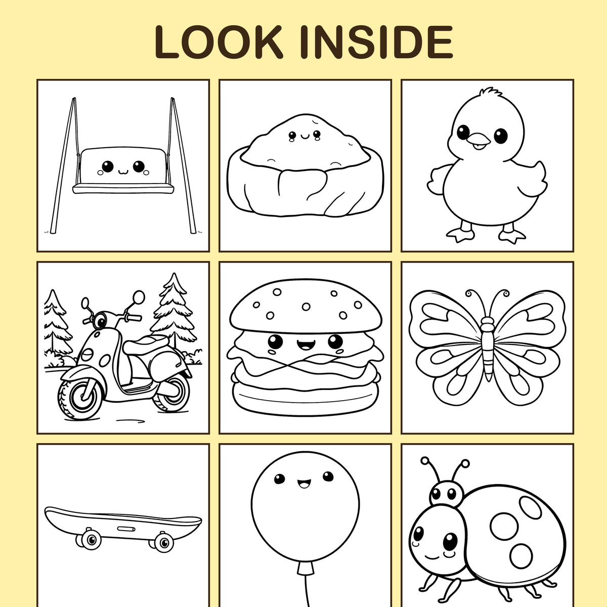 Look inside At the Park: a sample coloring page with thick, bold outlines
