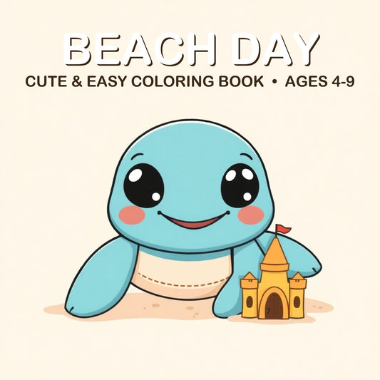 Cover of the Beach Day coloring book for kids ages 4-9