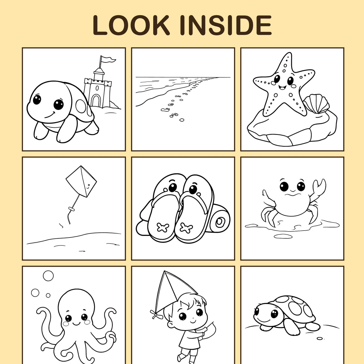 Look inside Beach Day: a sample coloring page with thick, bold outlines