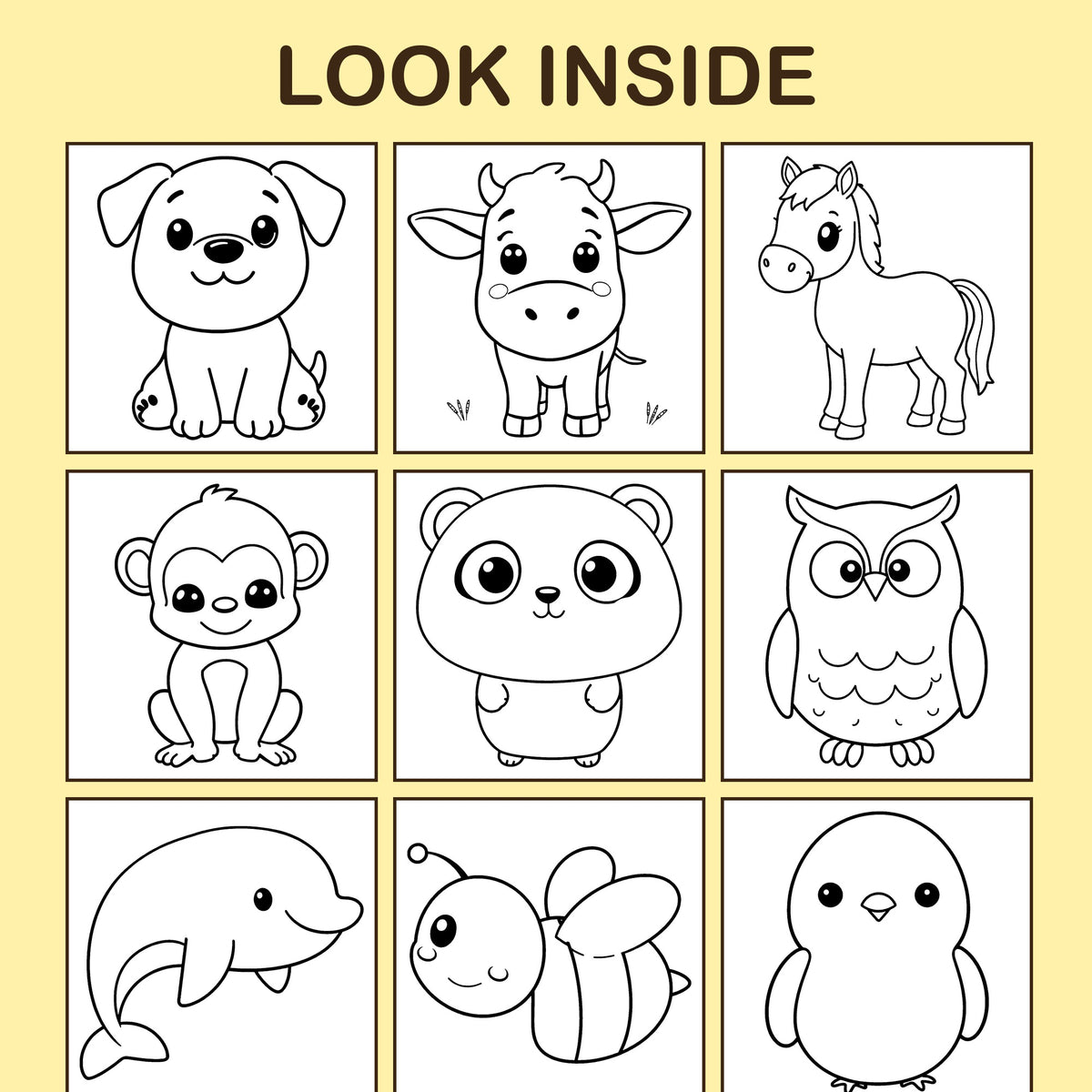 Look inside Big & Easy Animals: a sample coloring page with thick, bold outlines