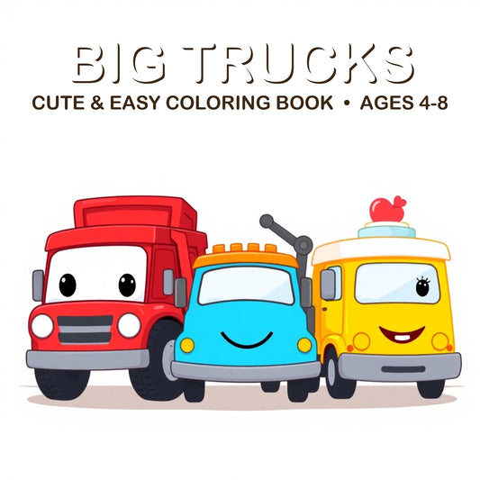Cover of the Big Trucks coloring book for kids ages 4-8