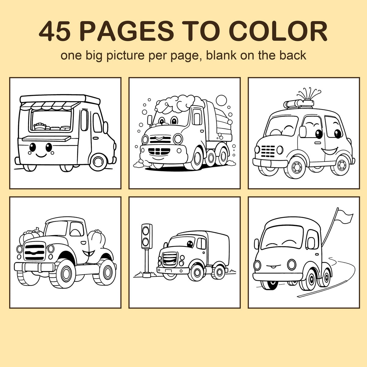 Preview strip of coloring pages from Big Trucks