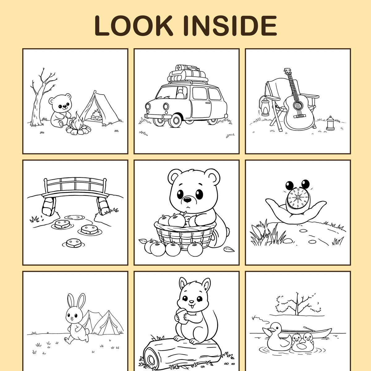 Look inside Camping Trip: a sample coloring page with thick, bold outlines