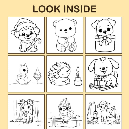 Look inside Christmas Animals: a sample coloring page with thick, bold outlines