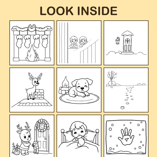 Look inside Christmas Eve Magic: a sample coloring page with thick, bold outlines