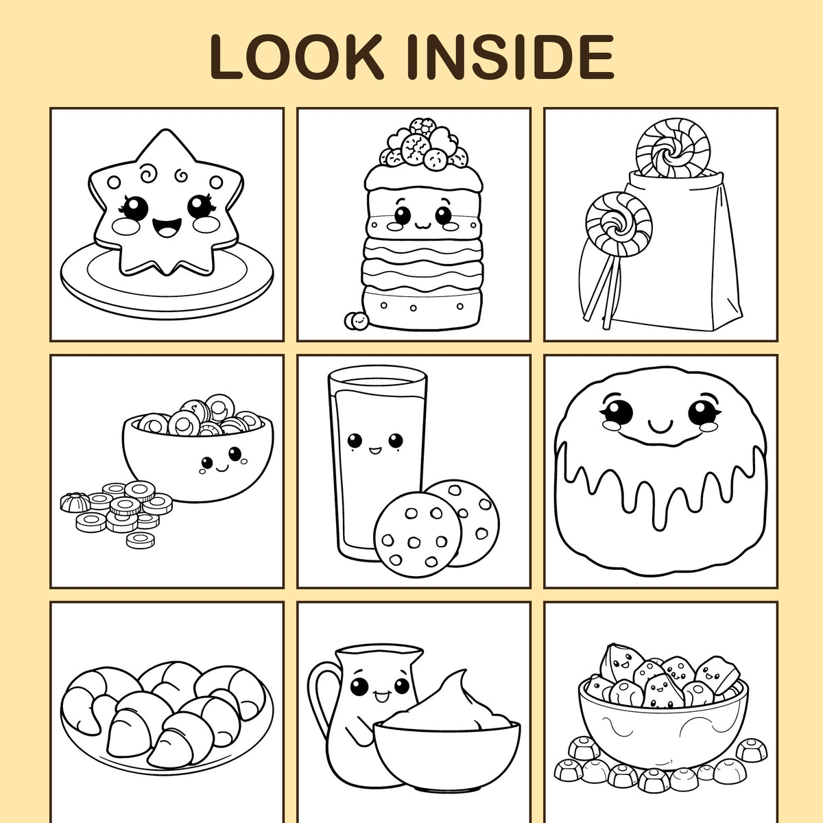 Look inside Christmas Treats: a sample coloring page with thick, bold outlines