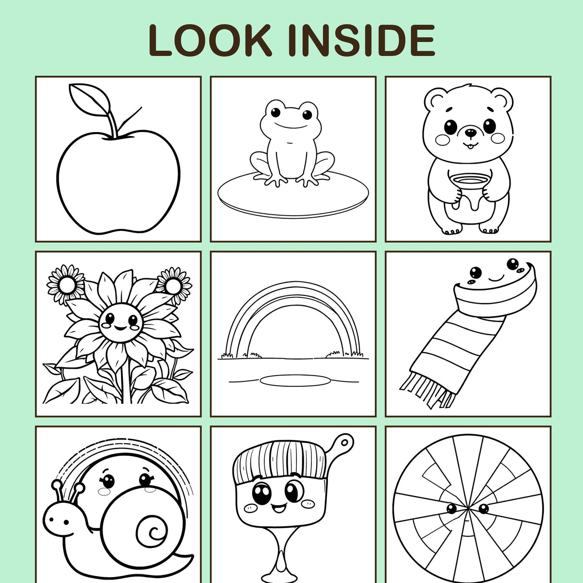 Look inside Colors & Rainbows: a sample coloring page with thick, bold outlines