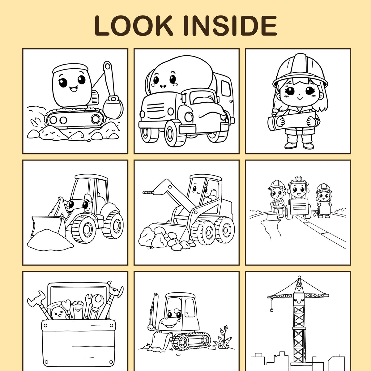 Look inside Construction Site: a sample coloring page with thick, bold outlines