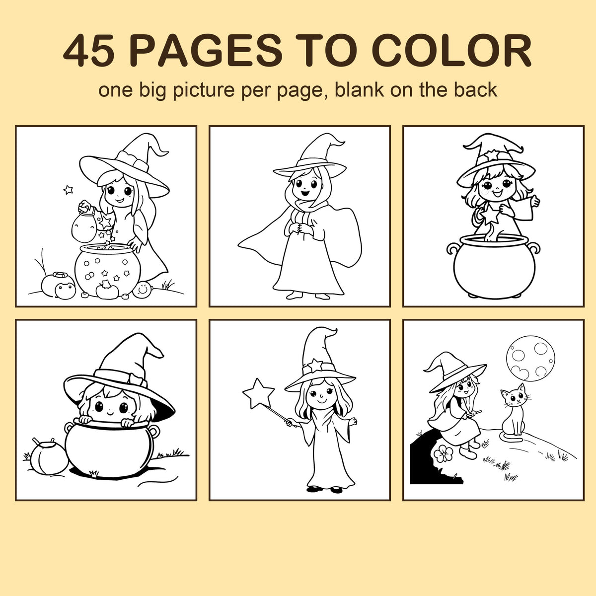 Preview strip of coloring pages from Cute Witches