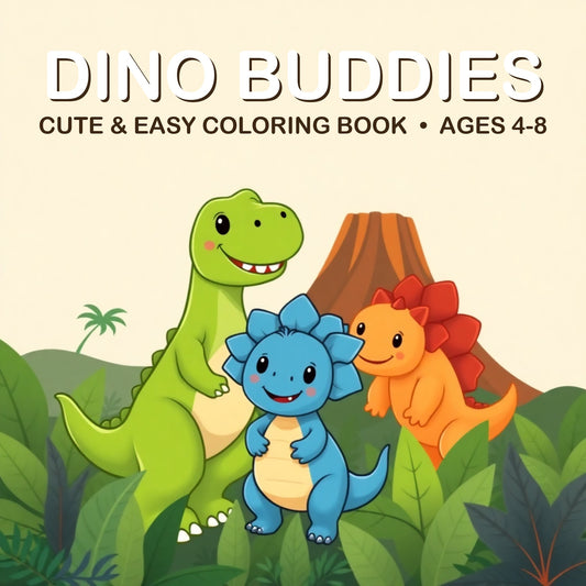 Cover of the Dino Buddies coloring book for kids ages 4-8
