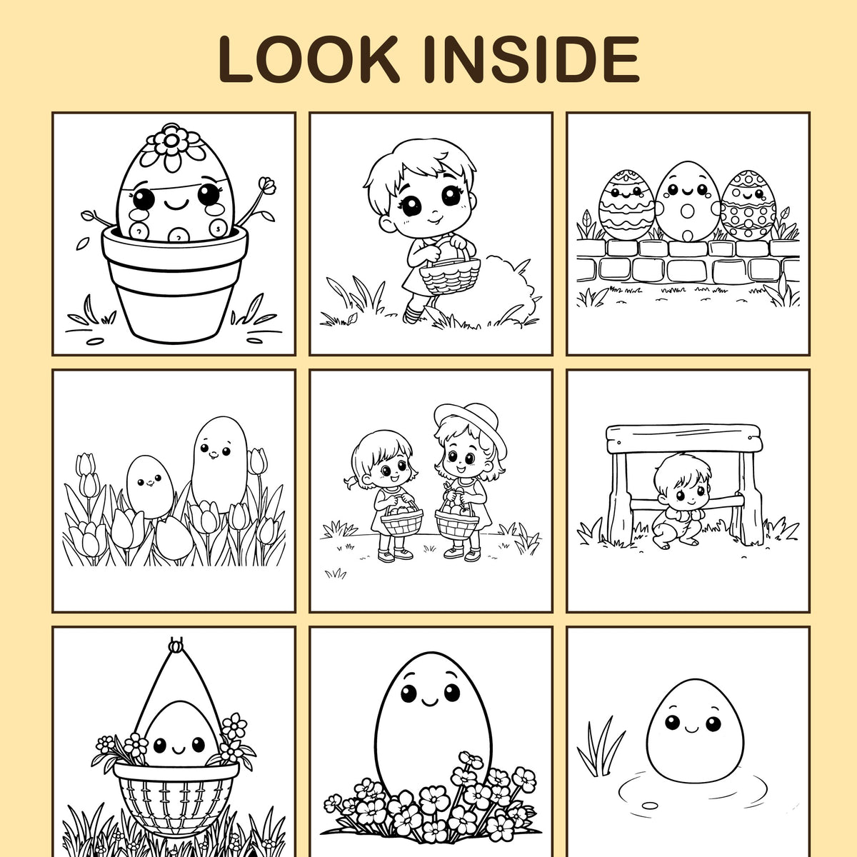 Look inside Egg Hunt Day: a sample coloring page with thick, bold outlines