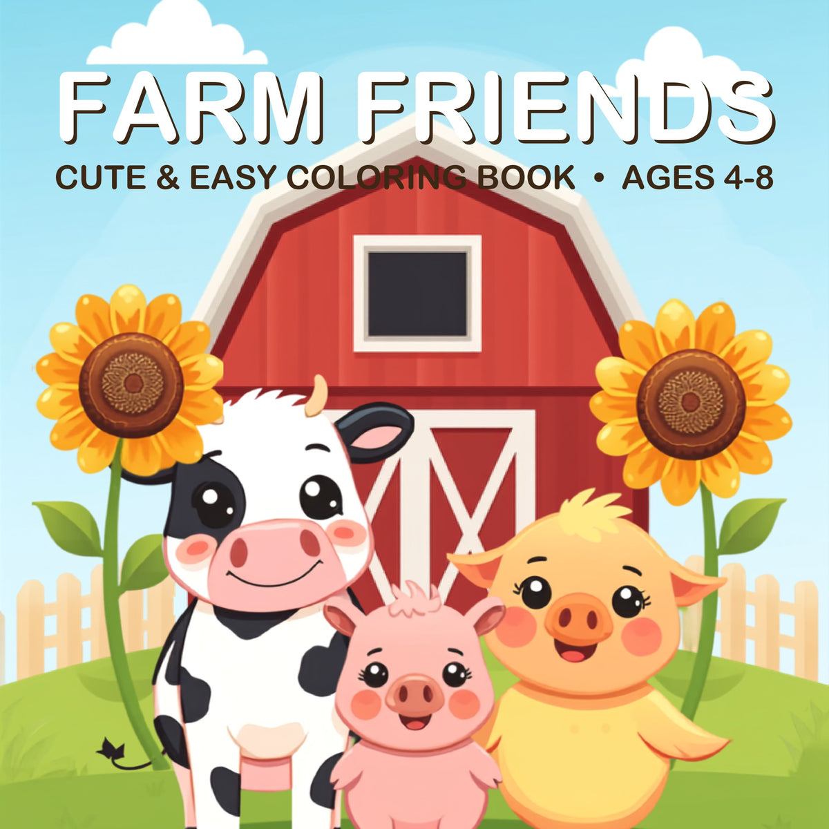 Cover of the Farm Friends coloring book for kids ages 4-8