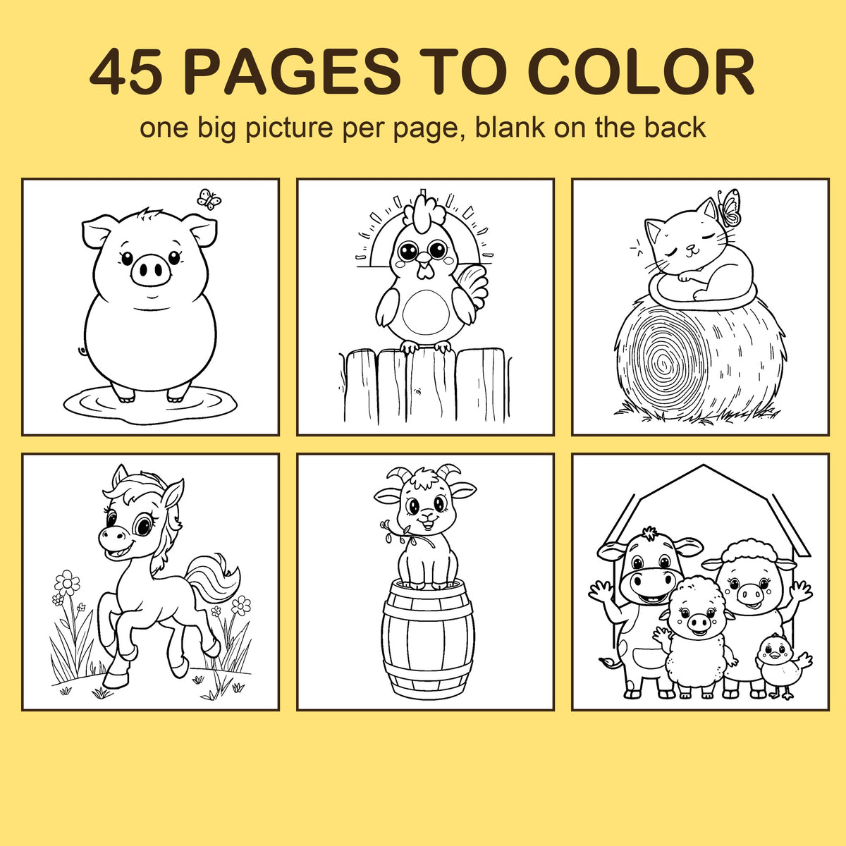 Preview strip of coloring pages from Farm Friends