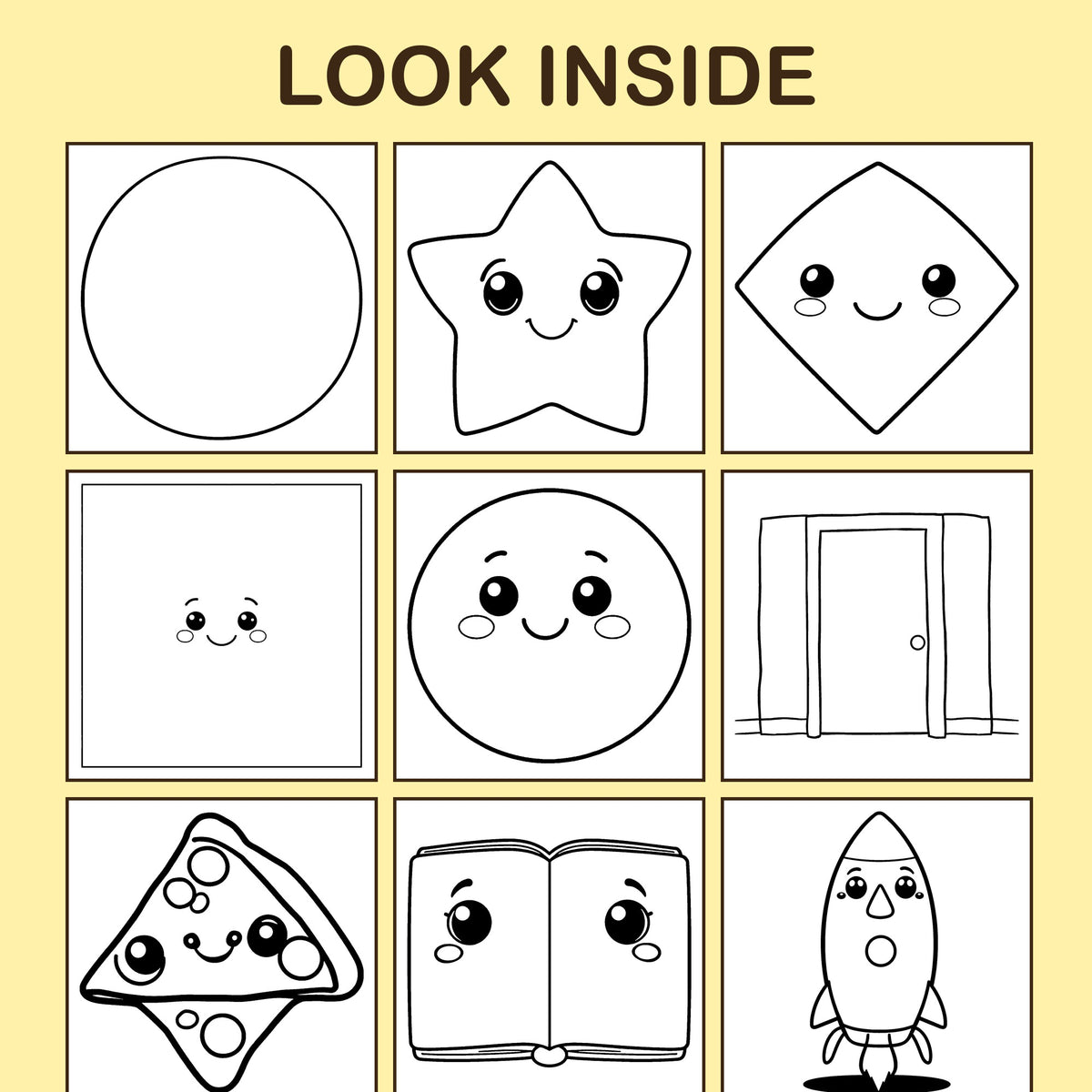 Look inside First Shapes: a sample coloring page with thick, bold outlines