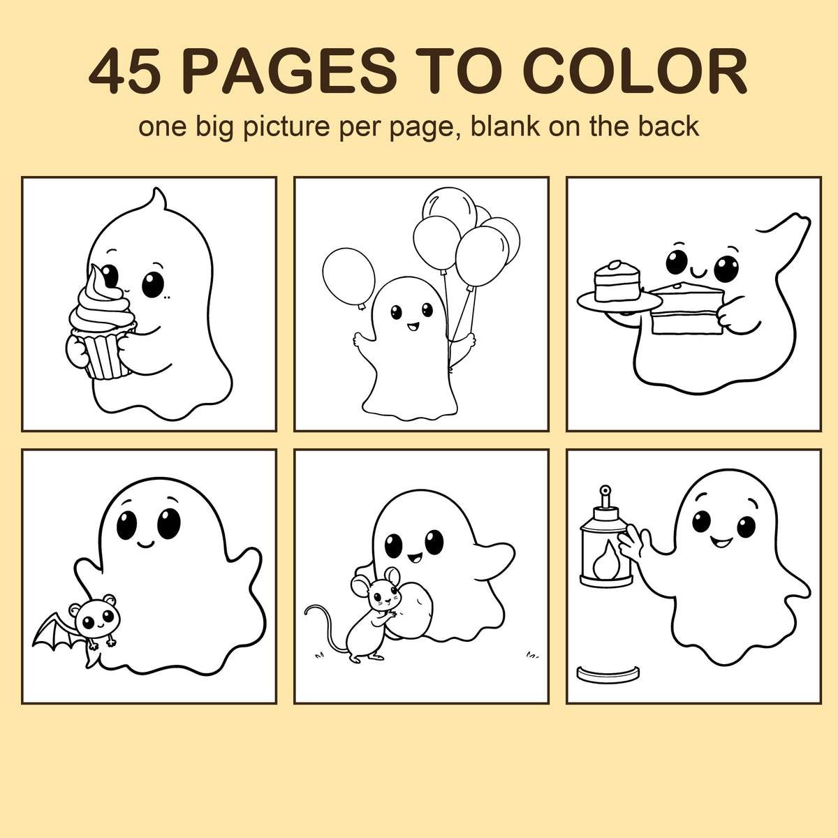 Preview strip of coloring pages from Friendly Ghosts