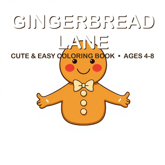 Cover of the Gingerbread Lane coloring book for kids ages 4-8