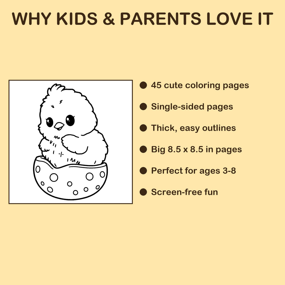 Happy Easter! features: 45 single-sided pages, 8.5 x 8.5 inches, ages 3-8