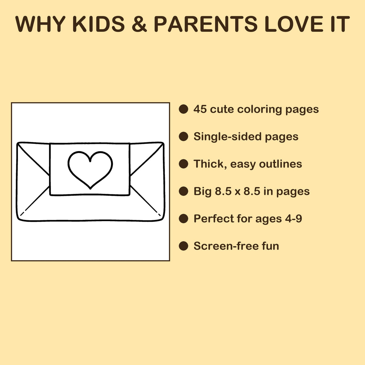 Happy Mail features: 45 single-sided pages, 8.5 x 8.5 inches, ages 4-9
