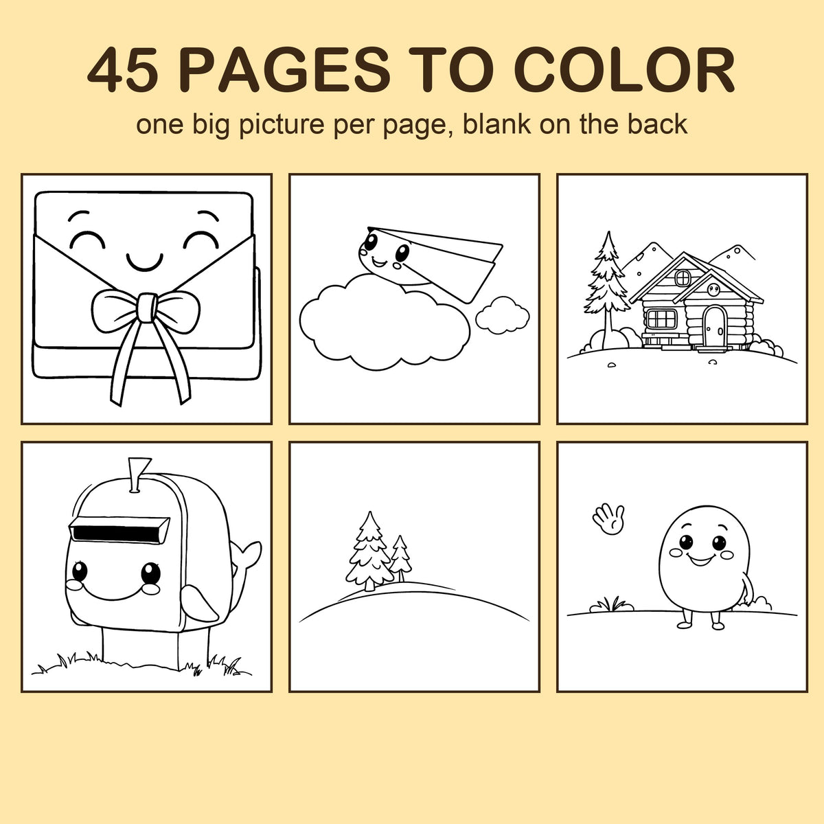 Preview strip of coloring pages from Happy Mail
