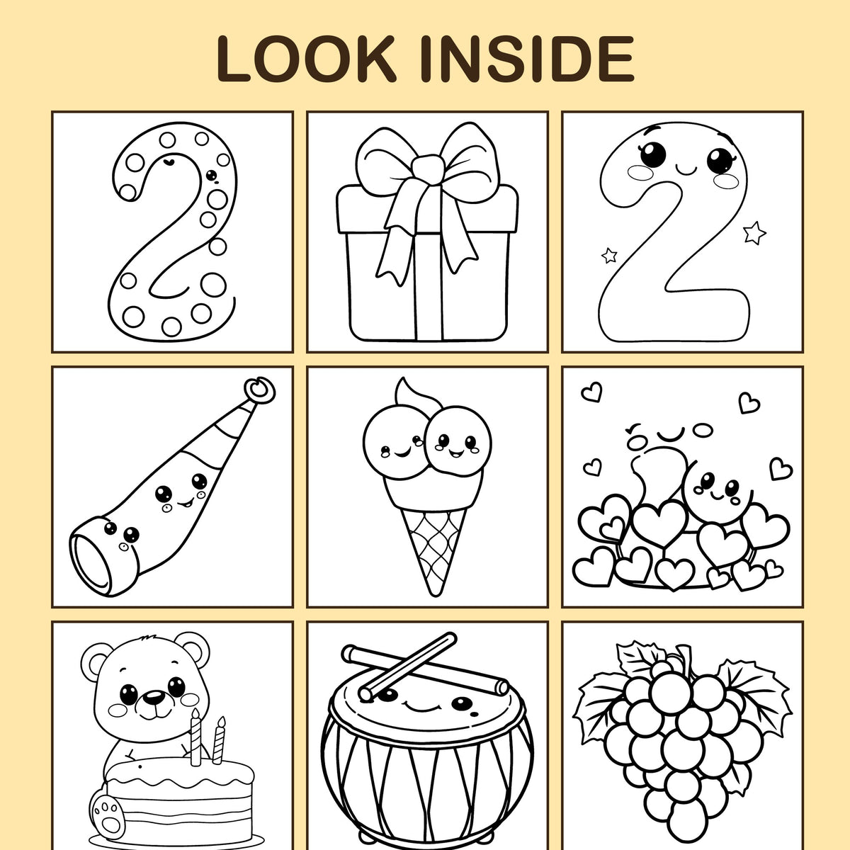 Look inside I Am 2!: a sample coloring page with thick, bold outlines