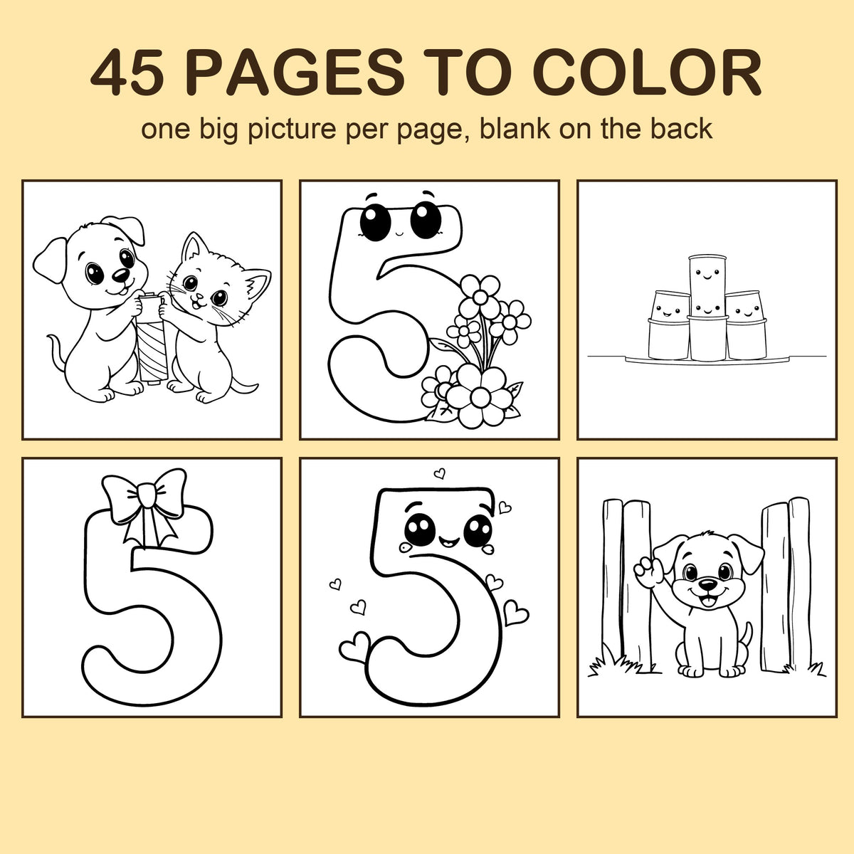 Preview strip of coloring pages from I Am 5!
