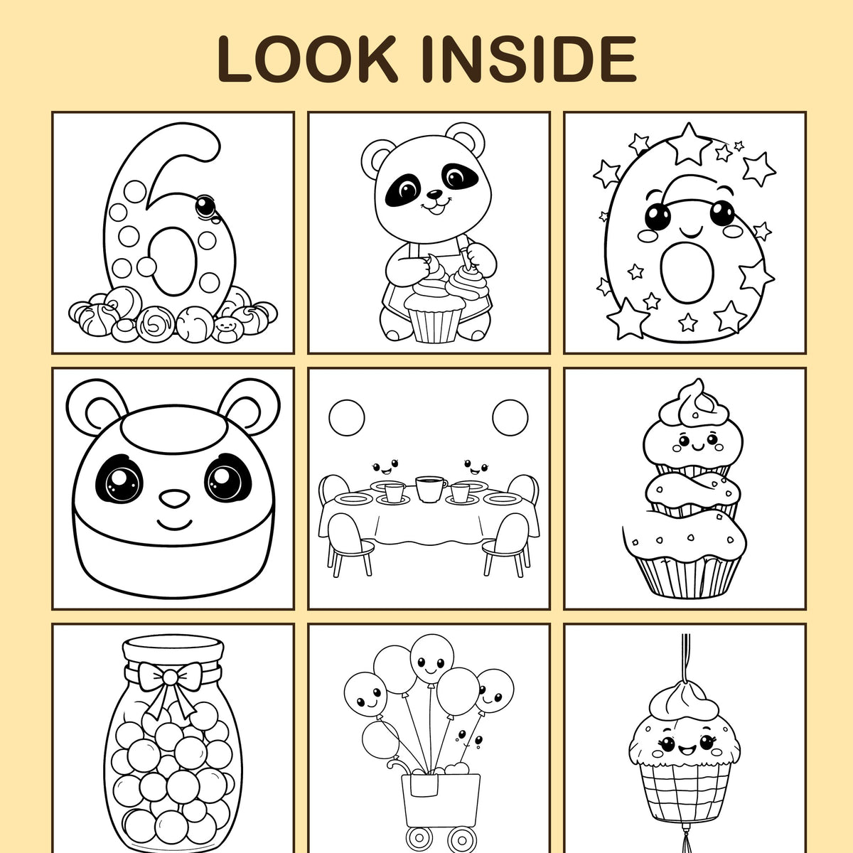 Look inside I Am 6!: a sample coloring page with thick, bold outlines