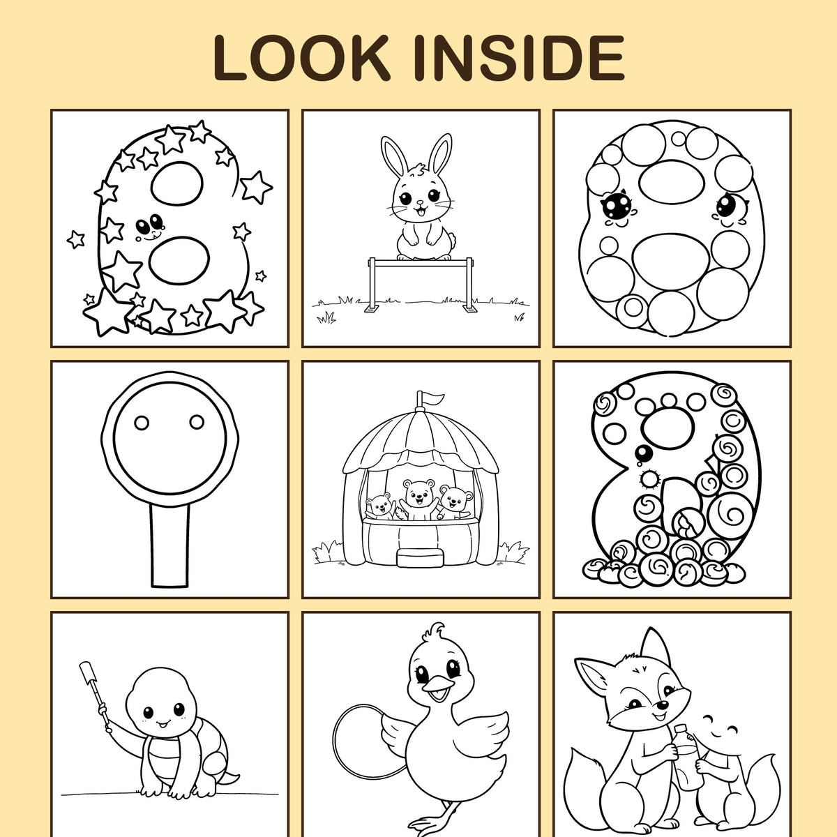 Look inside I Am 8!: a sample coloring page with thick, bold outlines