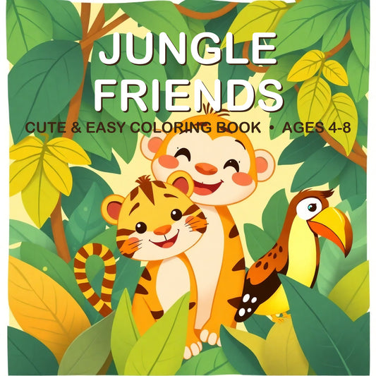 Cover of the Jungle Friends coloring book for kids ages 4-8