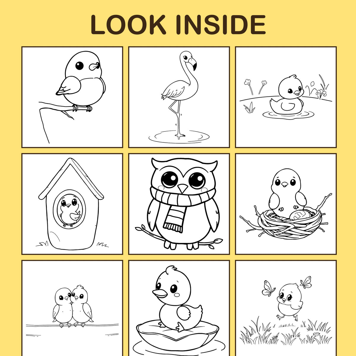 Look inside Little Birds: a sample coloring page with thick, bold outlines