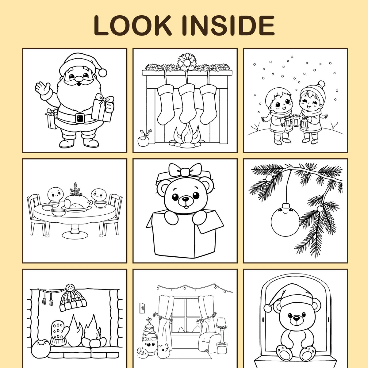 Look inside Merry Christmas!: a sample coloring page with thick, bold outlines