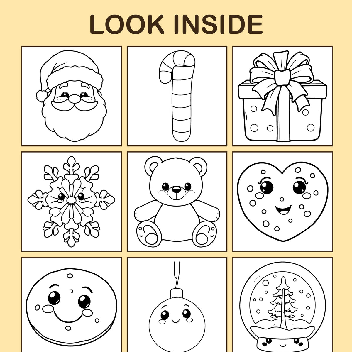 Look inside My First Christmas: a sample coloring page with thick, bold outlines