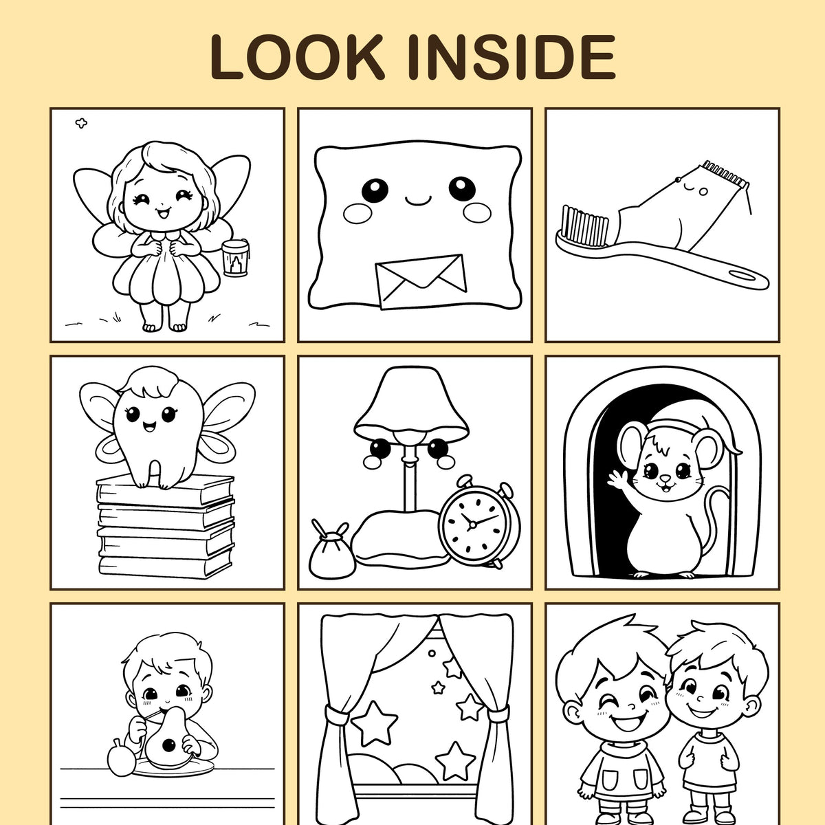 Look inside My Wobbly Tooth: a sample coloring page with thick, bold outlines