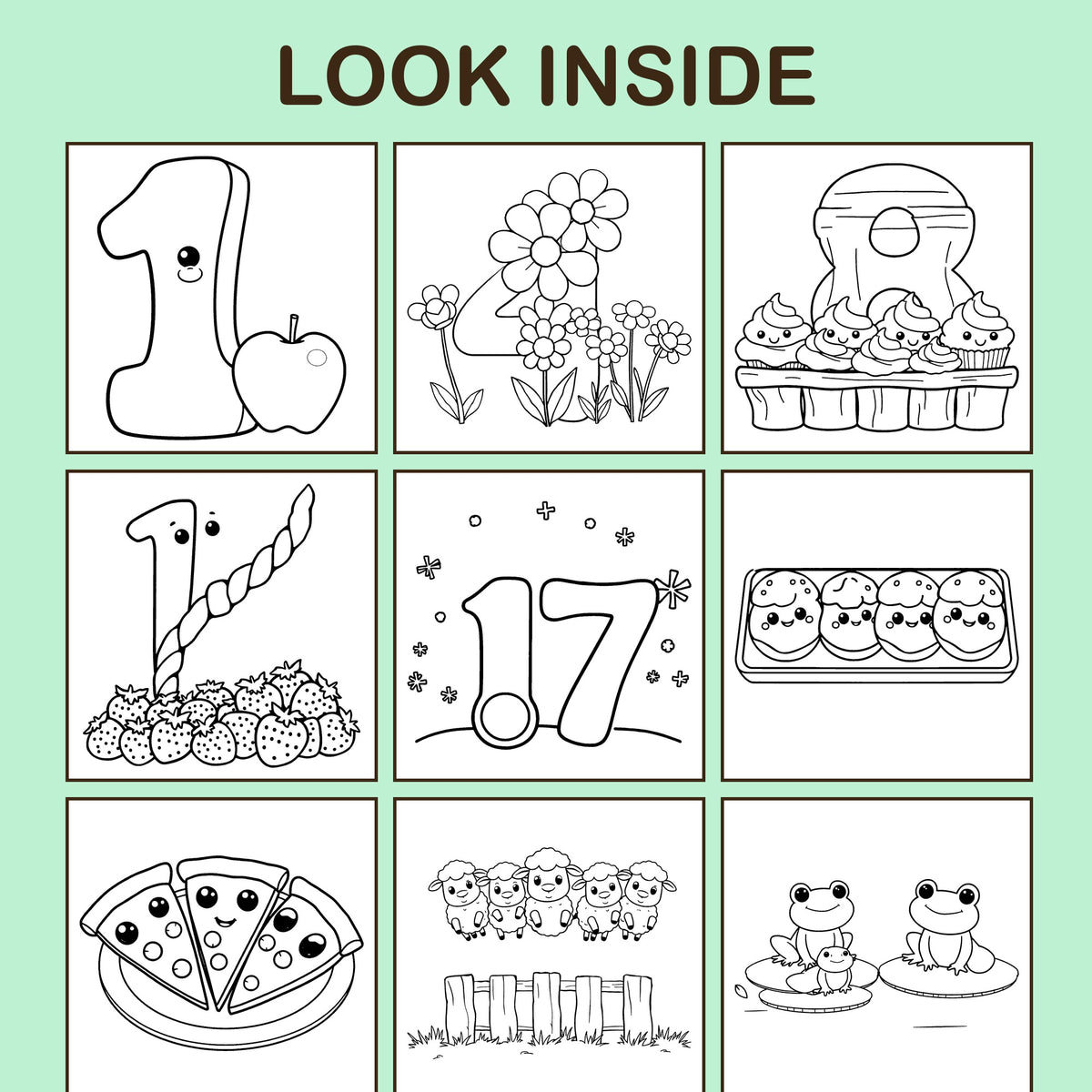 Look inside Numbers 1 to 20: a sample coloring page with thick, bold outlines