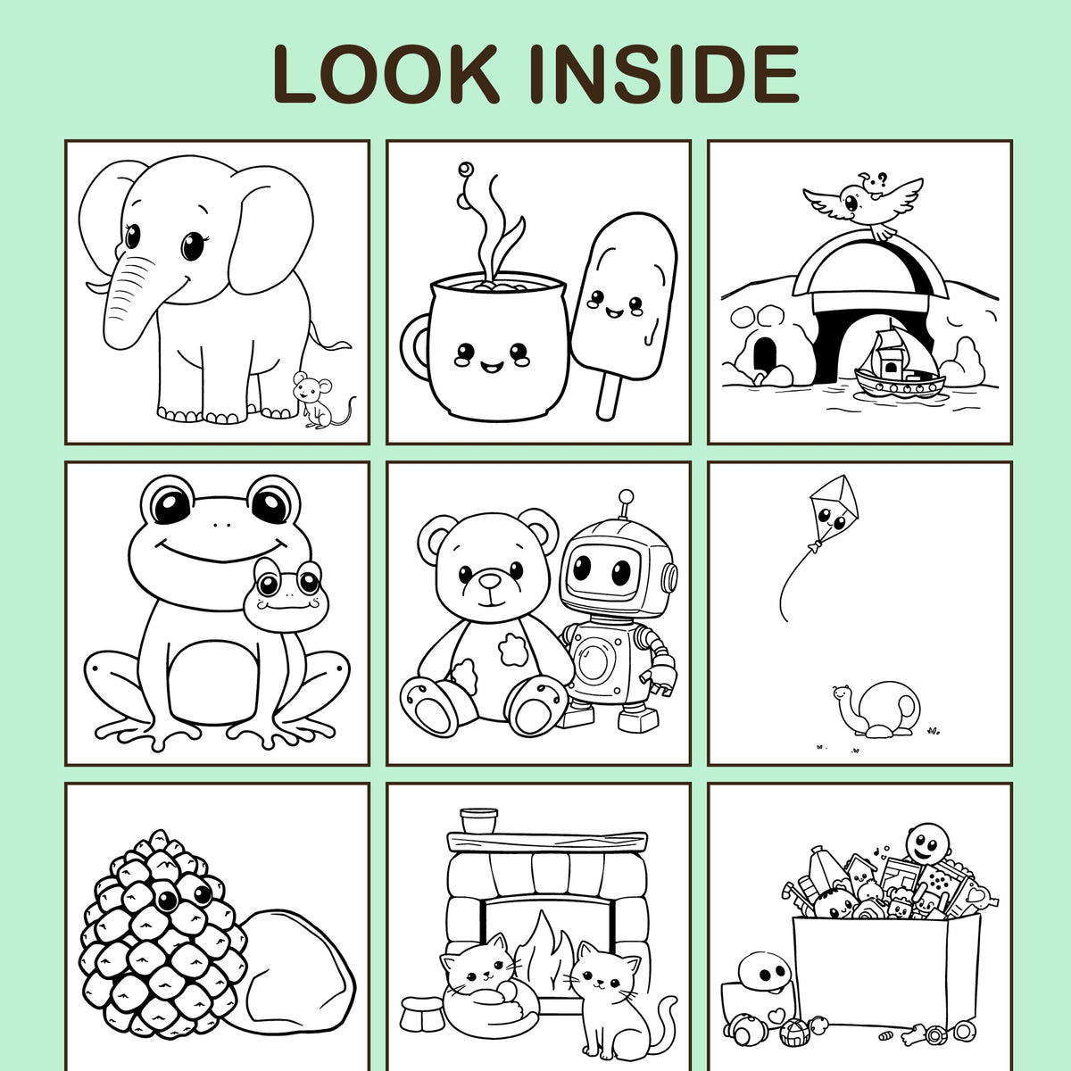 Look inside Opposites: a sample coloring page with thick, bold outlines