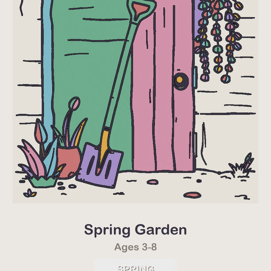 A Spring Garden coloring page being coloured in, page by page, by a coloured pencil