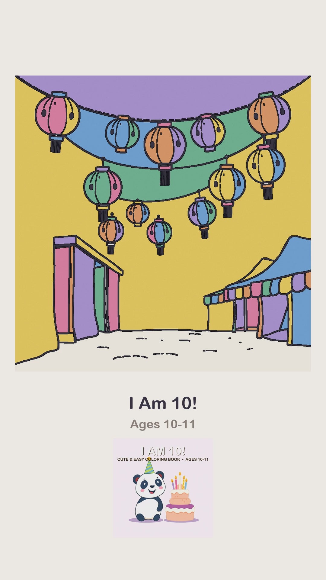 An I Am 10 birthday coloring page being coloured in, page by page, by a coloured pencil