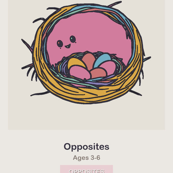 An Opposites coloring page being coloured in, page by page, by a coloured pencil