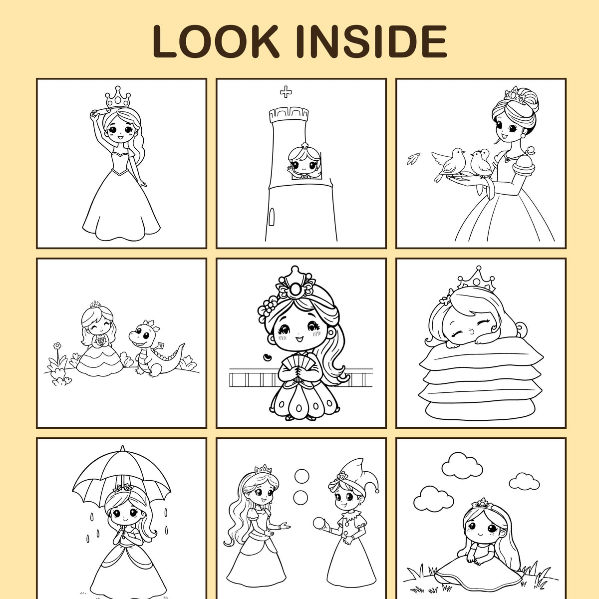 Look inside Princess Castle: a sample coloring page with thick, bold outlines
