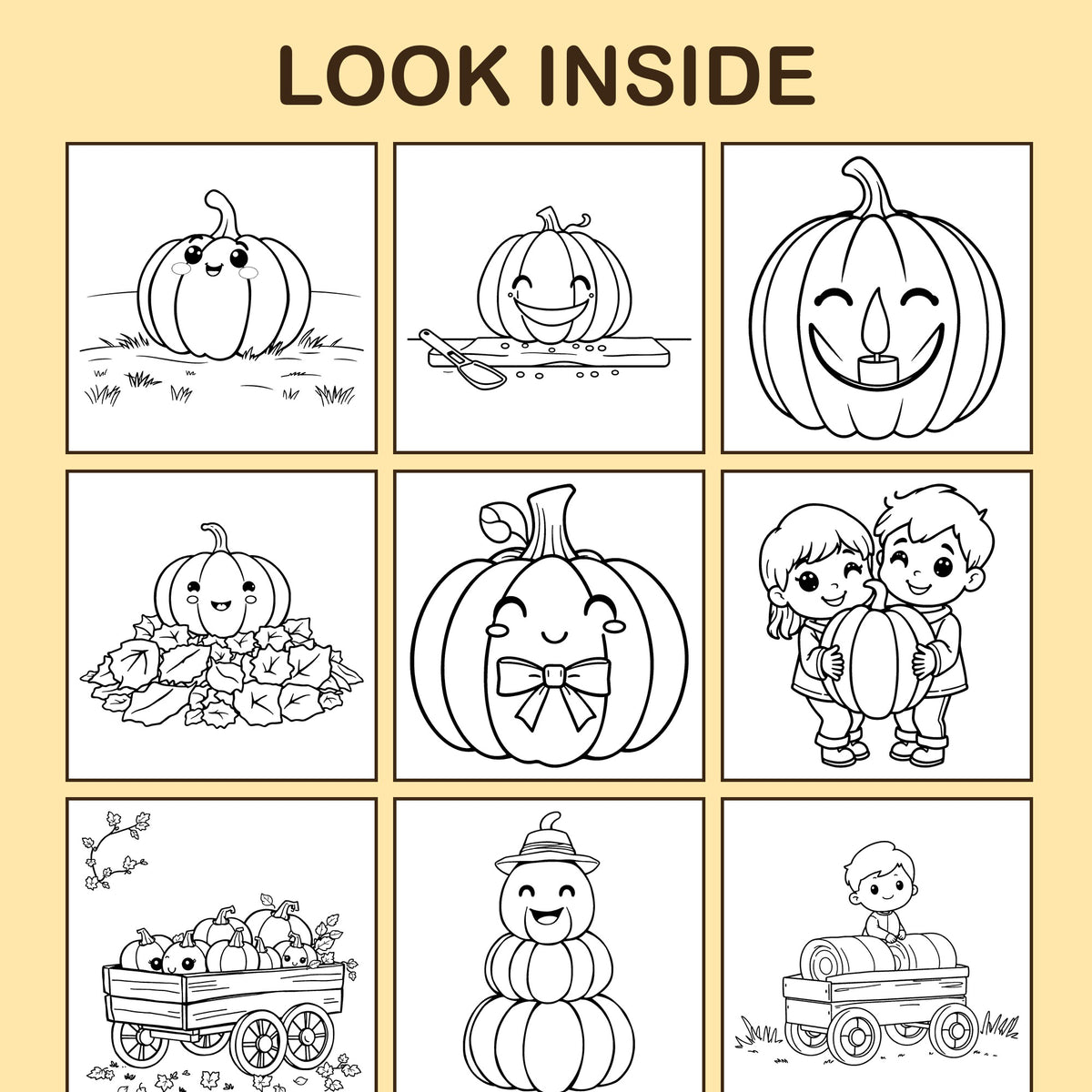 Look inside Pumpkin Patch: a sample coloring page with thick, bold outlines