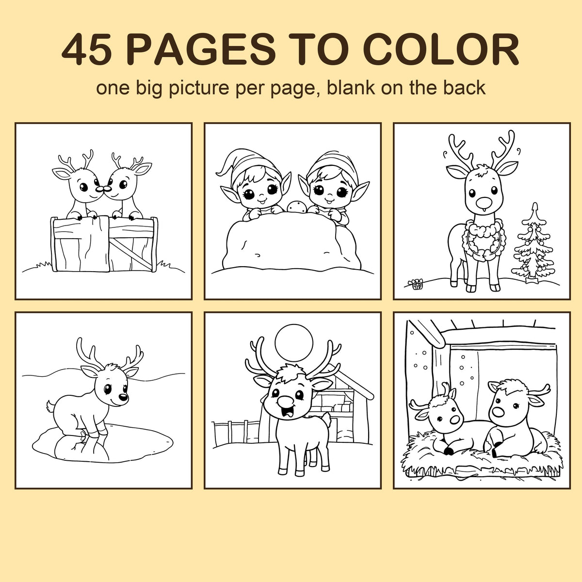 Preview strip of coloring pages from Reindeer & Elves