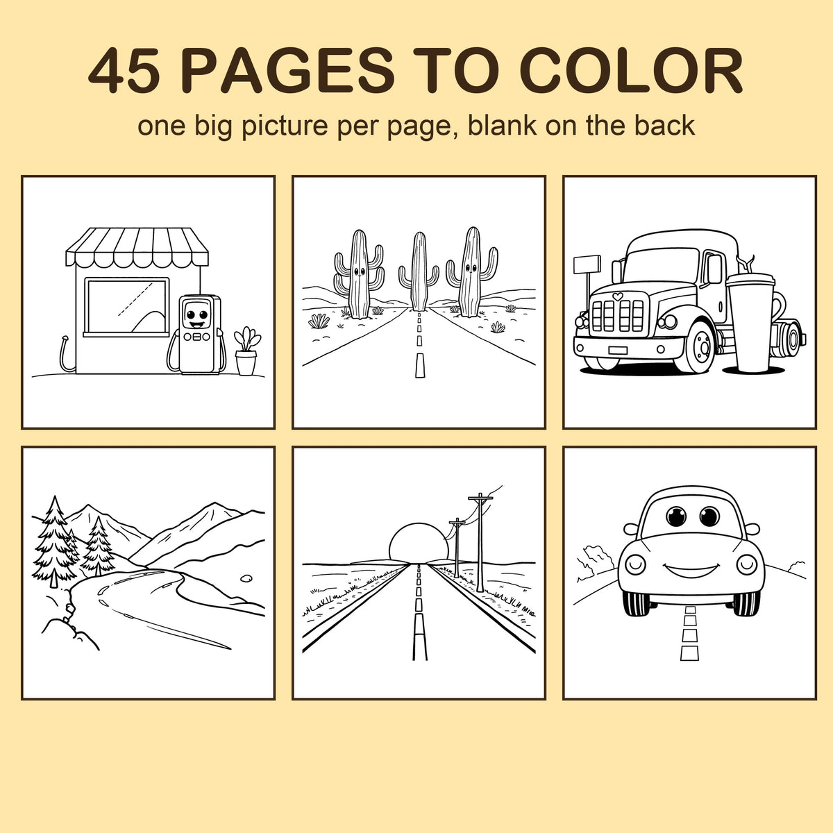 Preview strip of coloring pages from Road Trip!