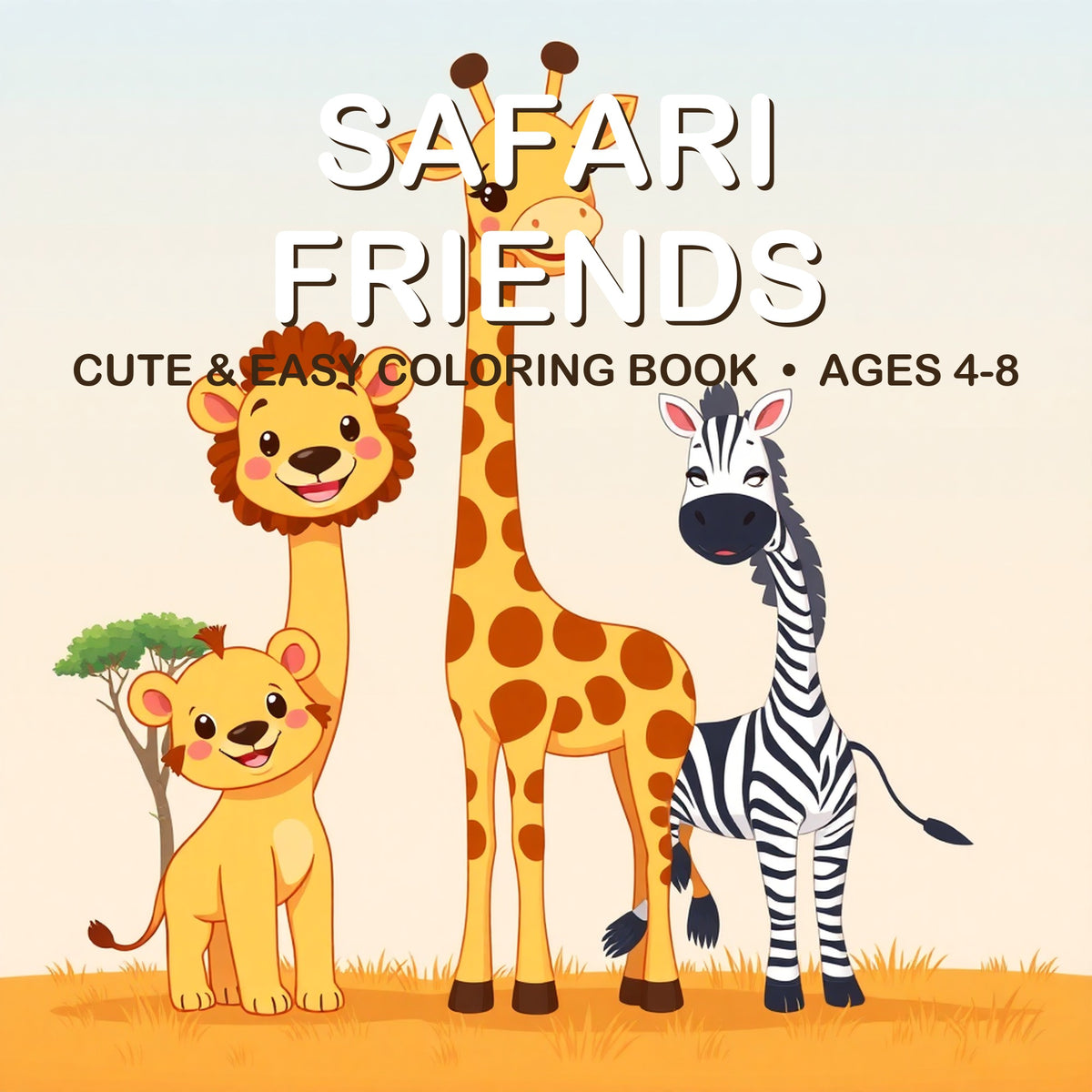 Cover of the Safari Friends coloring book for kids ages 4-8