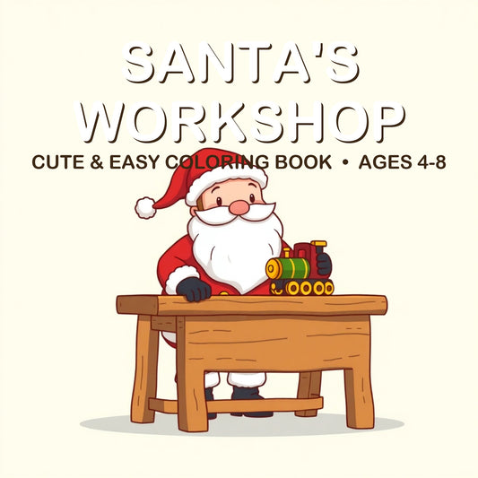 Cover of the Santa's Workshop coloring book for kids ages 4-8