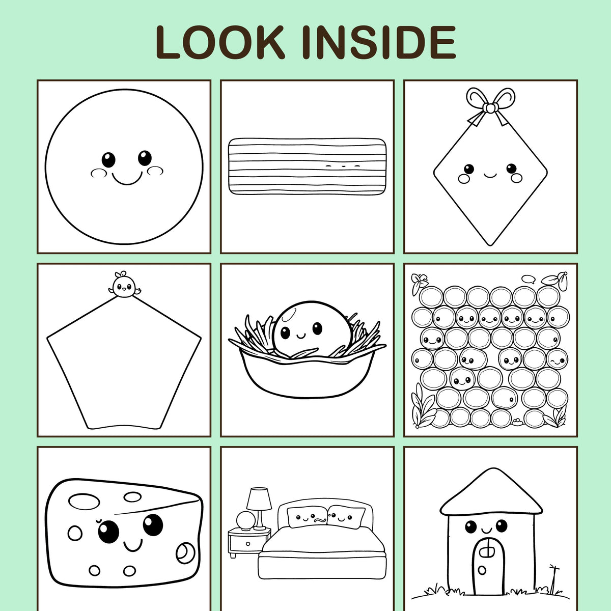 Look inside Shapes All Around: a sample coloring page with thick, bold outlines