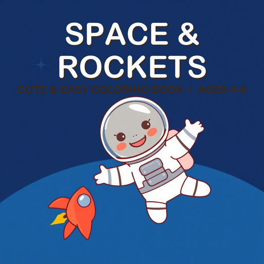 Cover of the Space & Rockets coloring book for kids ages 4-8
